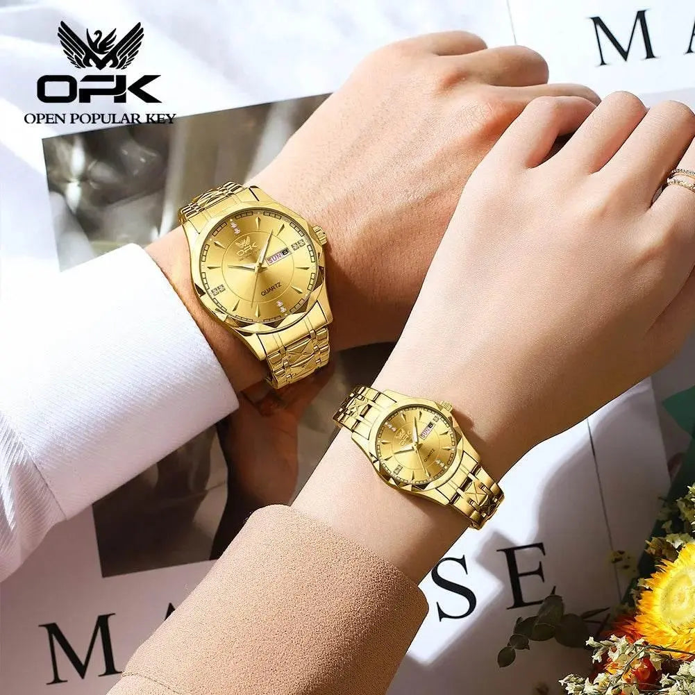 Golden Stainless Steel Couple Watches