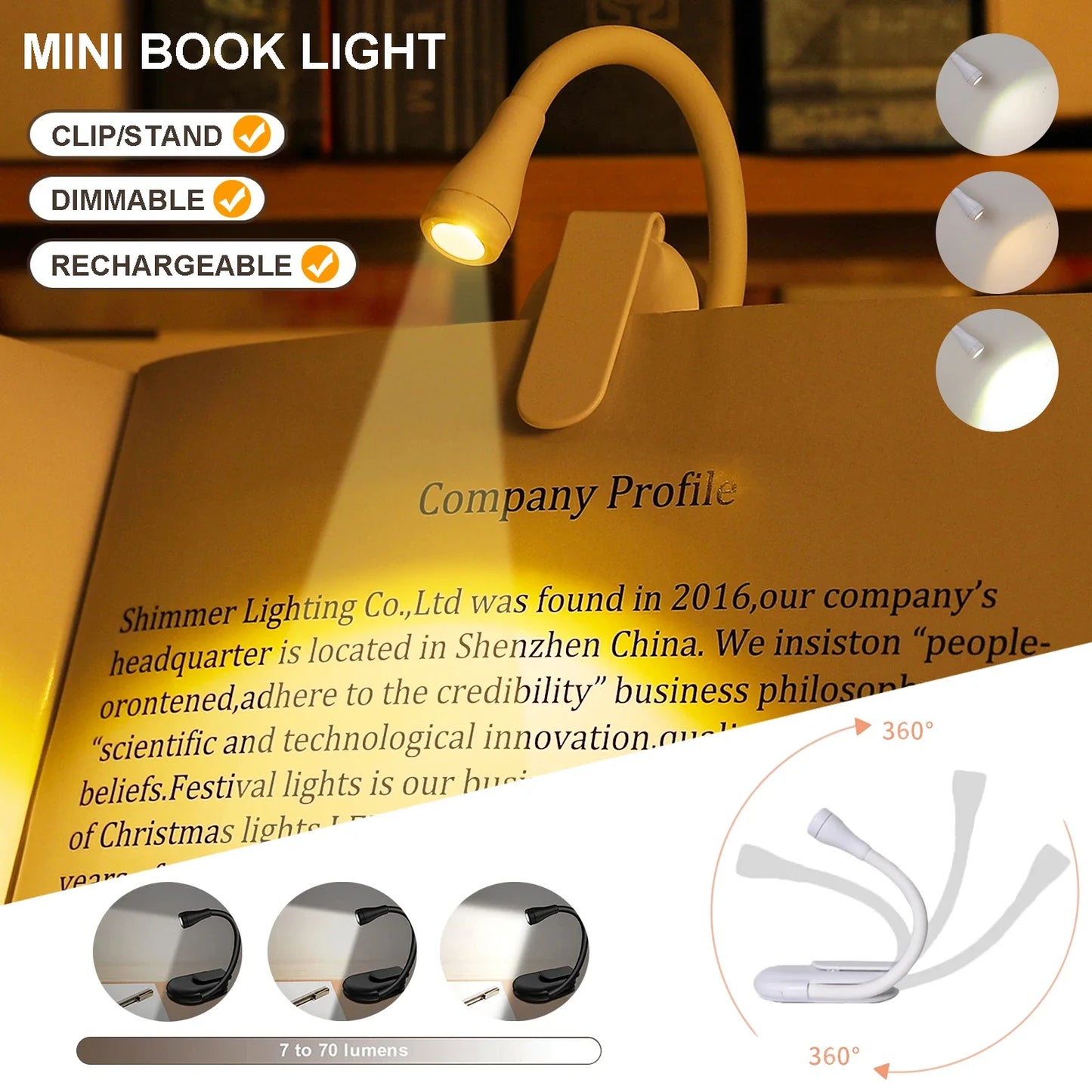 Portable LED Book Lights USB Rechargeable Eye Protection