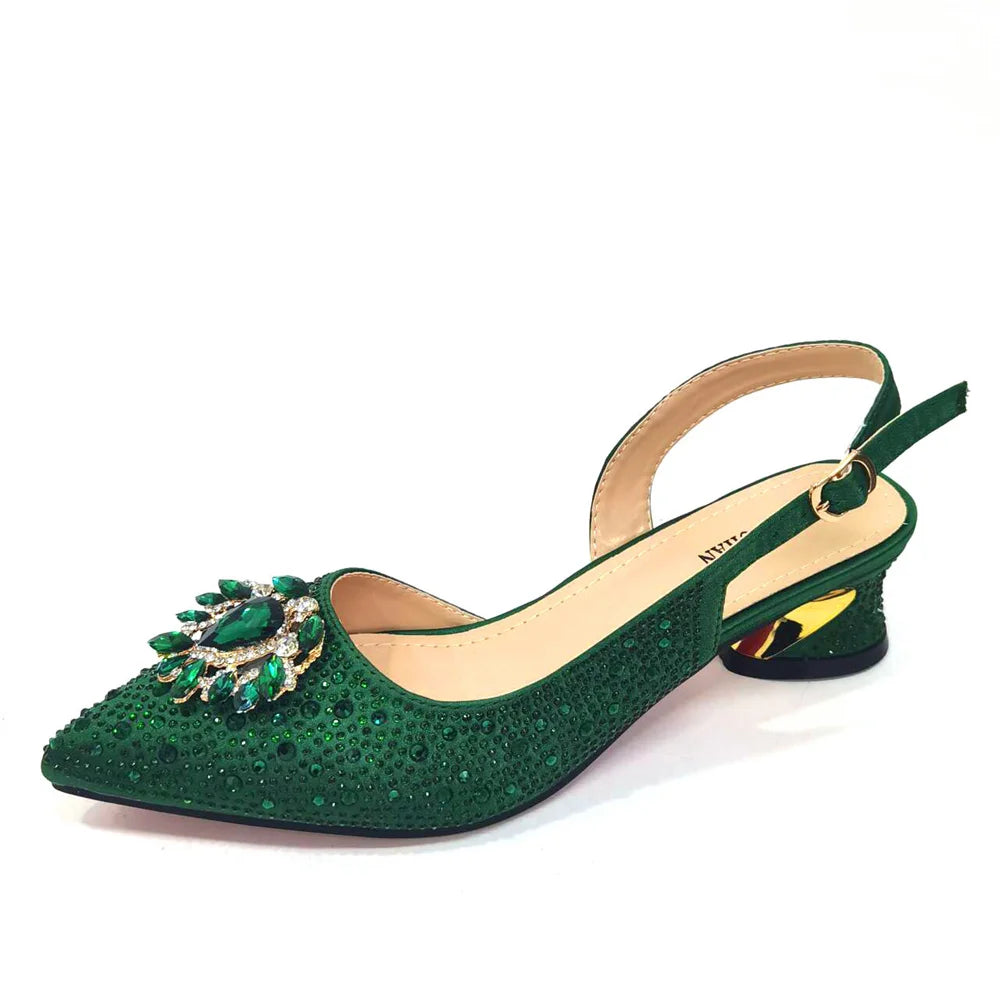 Elegant Women's Low Heels Italian Shoes And Bag Set