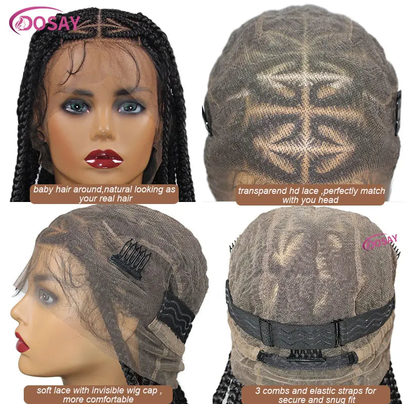 36" Synthetic Lace Braided Wigs Blonde Heart Box Braids Lace Wigs Long Black Cornrow Braided High Quality Lace Front Wig Ladies