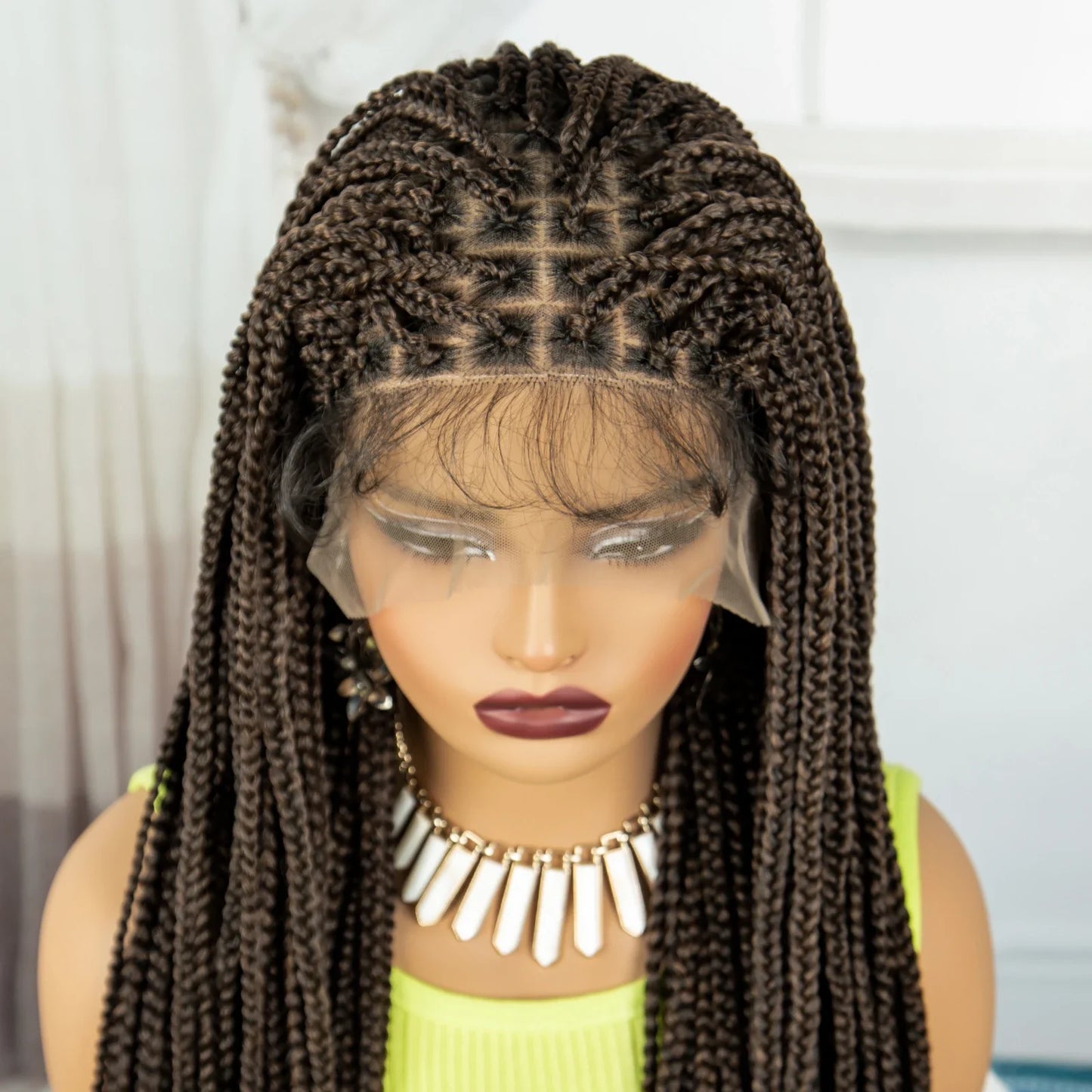 Synthetic Braided Wig Synthetic Hair Lace Front Wigs Box Braided Wigs for Black Women 36 Inches Micro Braids Wigs with Baby Hair