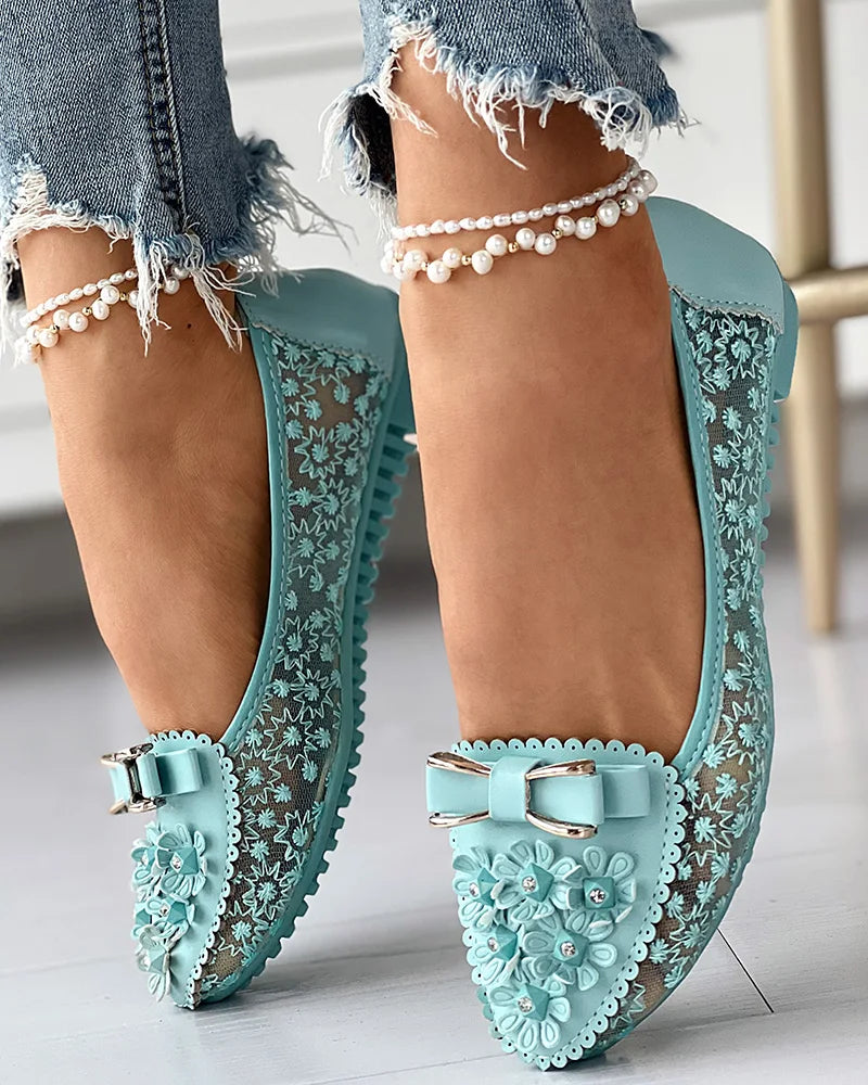Summer Breathable Solid Color Vulcanized Shoes Floral Embroidery Bowknot Loafers Women Non-slip Flower Sneakers Chaussure Femmes