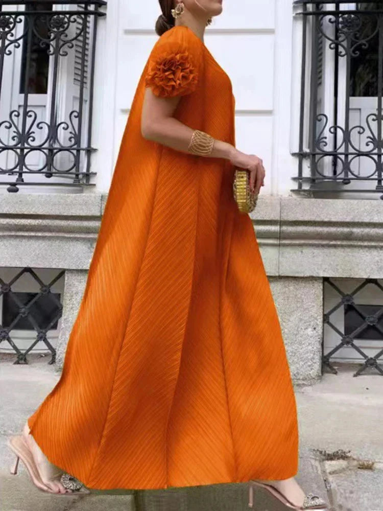 Pleated Maxi Long Dress Mesh Petal Sleeve Half Turtleneck Formal Dresses for Women 2024 New Hot Sales