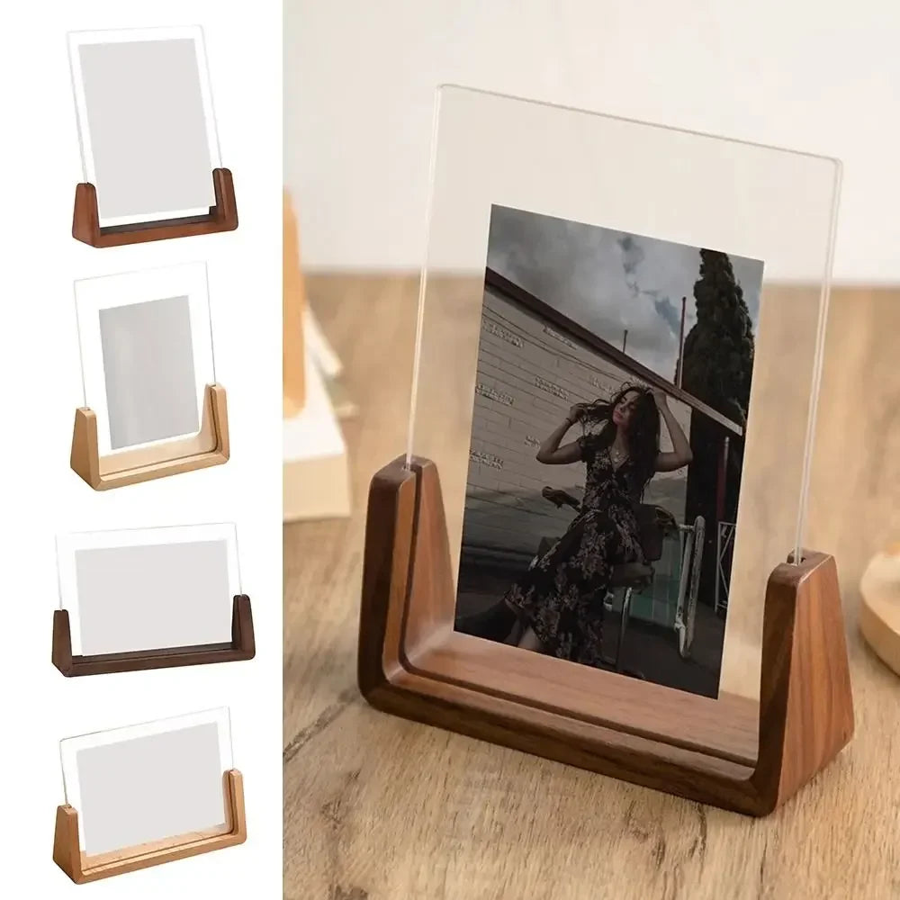 Acrylic U-Shaped Wooden Photo Frame – Walnut & Beech Desk Display