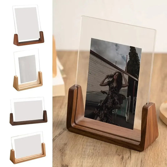 Acrylic U-Shaped Wooden Photo Frame – Walnut & Beech Desk Display