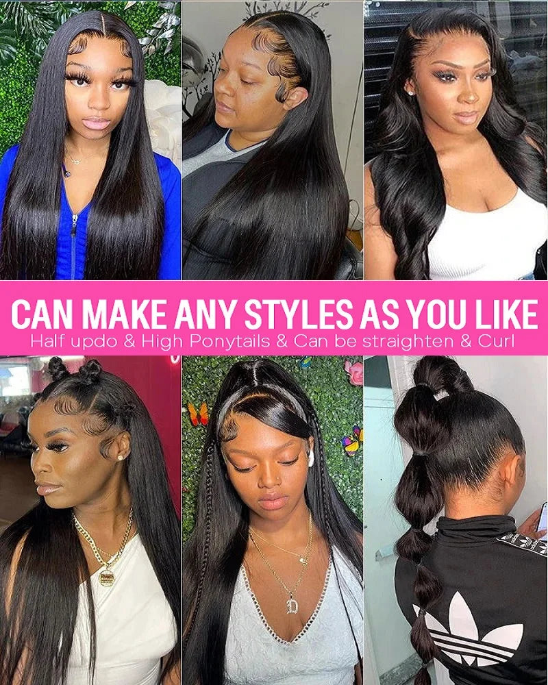 44 46 Long Inch 13x4 HD Lace Front Wig Brazilian Straight Human Hair Wig For Women 200 Density 13x6 Transparent Lace Frontal Wig