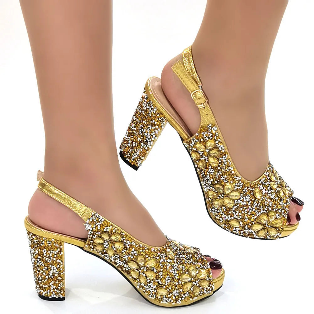 Venus Chan Nigerian Green Color Women's Party High Heel Shoes Full Diamond Design Fashion Summer Sandals Wedding Ladies Shoes