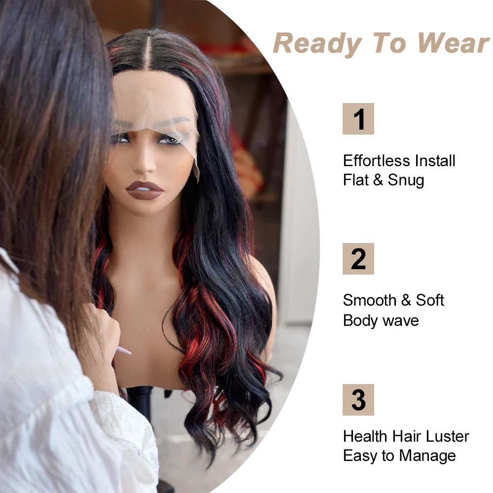13x6 Body Wave Highlight Lace Front Synthetic Ombre 13x4 Lace Frontal Wigs Honey Blonde Colored Wigs For Women