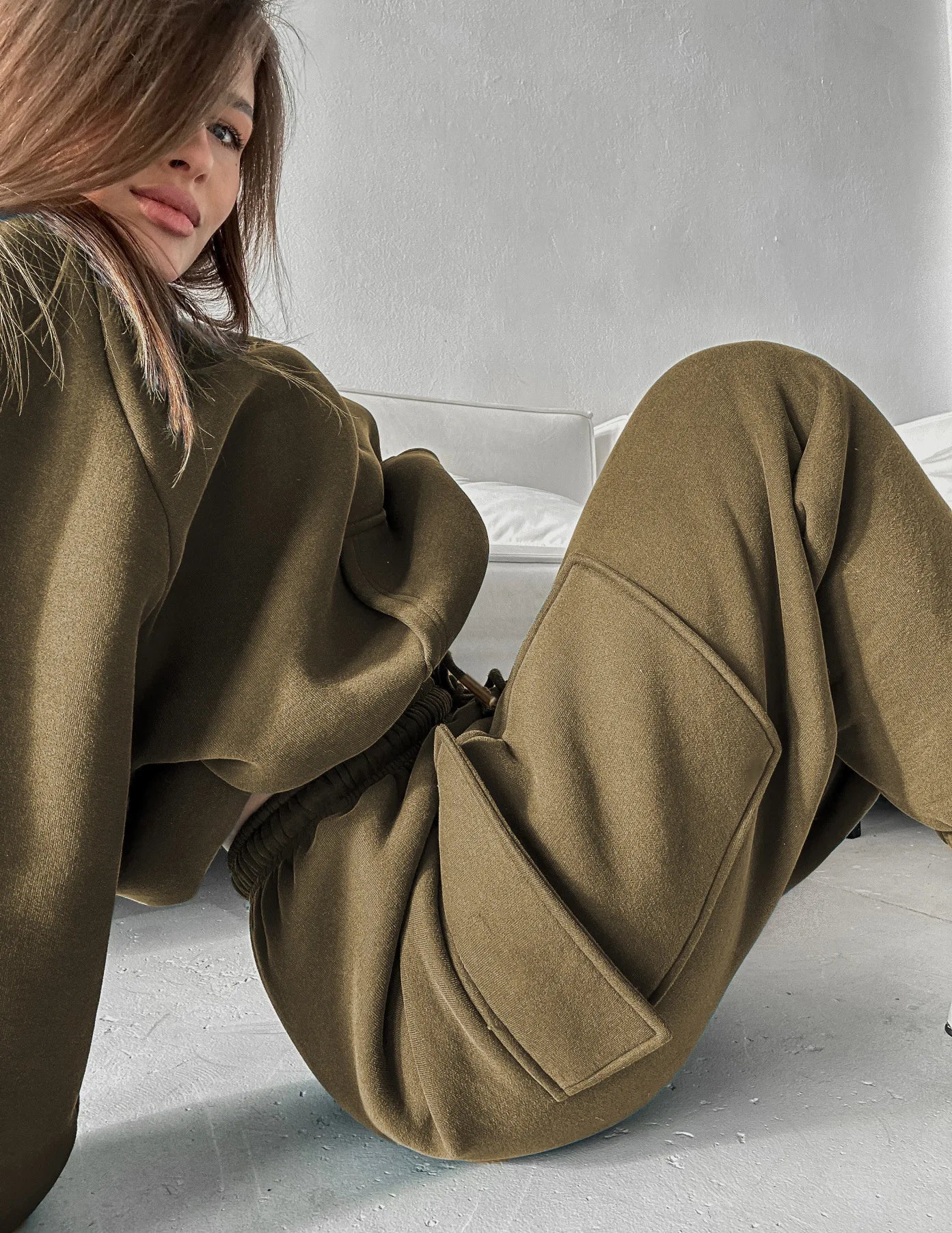 Hoodies Suit Winter Autumn Solid Casual Tracksuit Women Fleece 2 Pieces Set Sports Sweatshirts Pullover Jogger Sweatpants Outfit