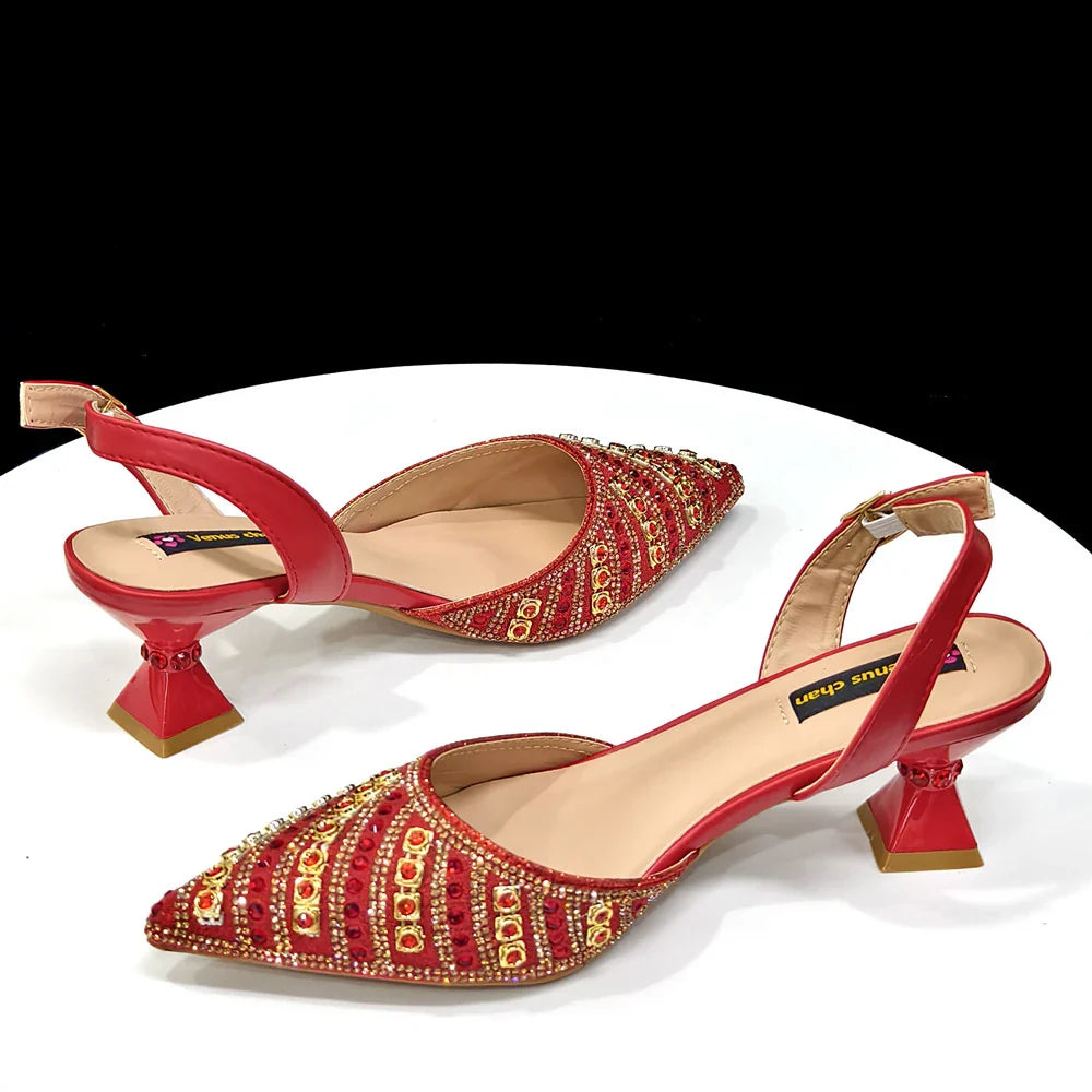 Women's Elegant Heels Rhinestone Handbag Set Italian Design for Weddings