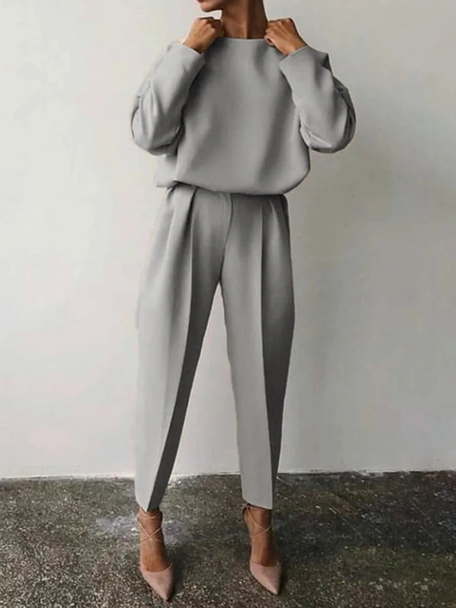 2024 Women's Loose-fit Long Sleeve Casual Clothing Set Fashion Solid 2 Piece Set Pants Sets Trousers Hosen-sets Women Suits