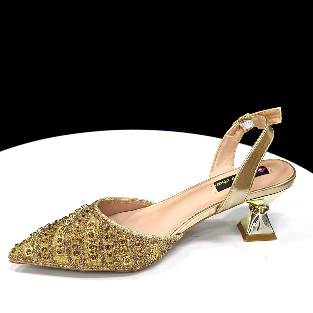 Women's Elegant Heels Rhinestone Handbag Set Italian Design for Weddings