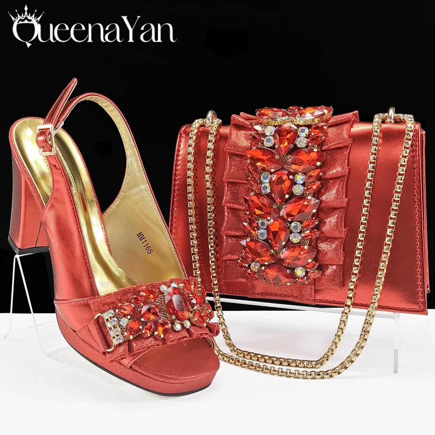 Queena Yan Spot goods 2025 INS Green Color Elegant Women Shoes and Bag Set Decoration Rhinestones Women High Heels Shoes