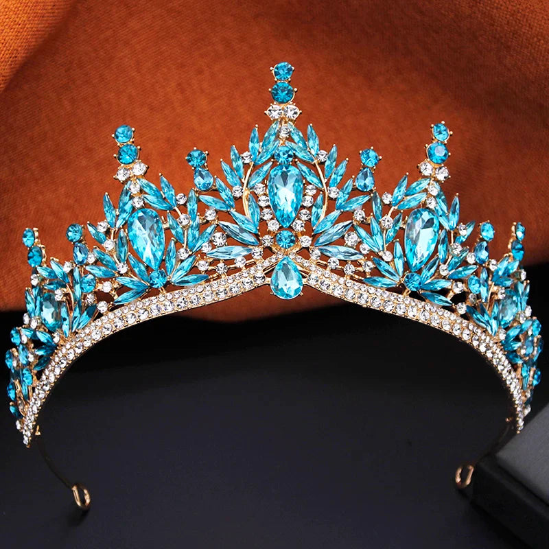 3 Pcs Princess Wedding Crown Jewelry Sets and Tiaras Green Pink Bride Necklace Earrings Set Girls Prom Birthday Accessory