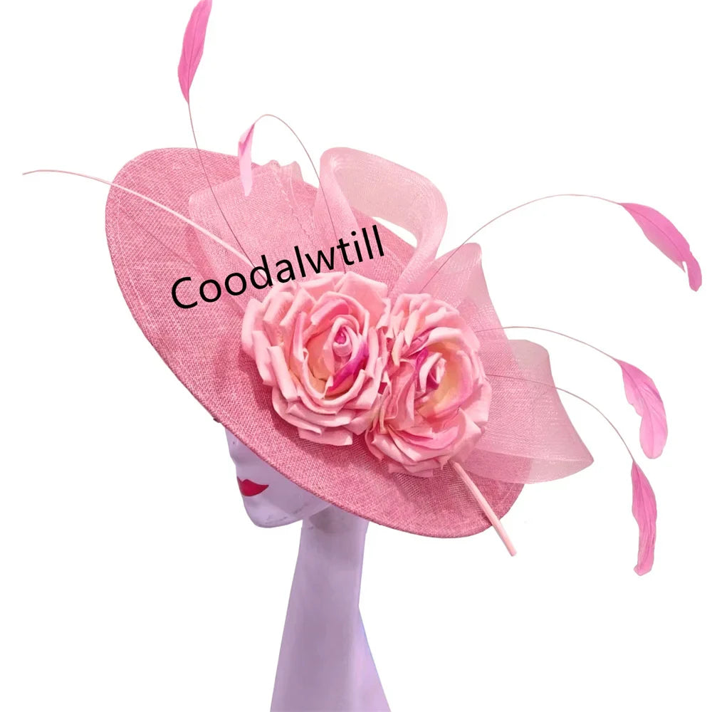 Big Flower Fascinators Hat Headpiece Women Kentucky Church Millinery Cap Ladies Derby Feather Pillbox Fascinator Hats