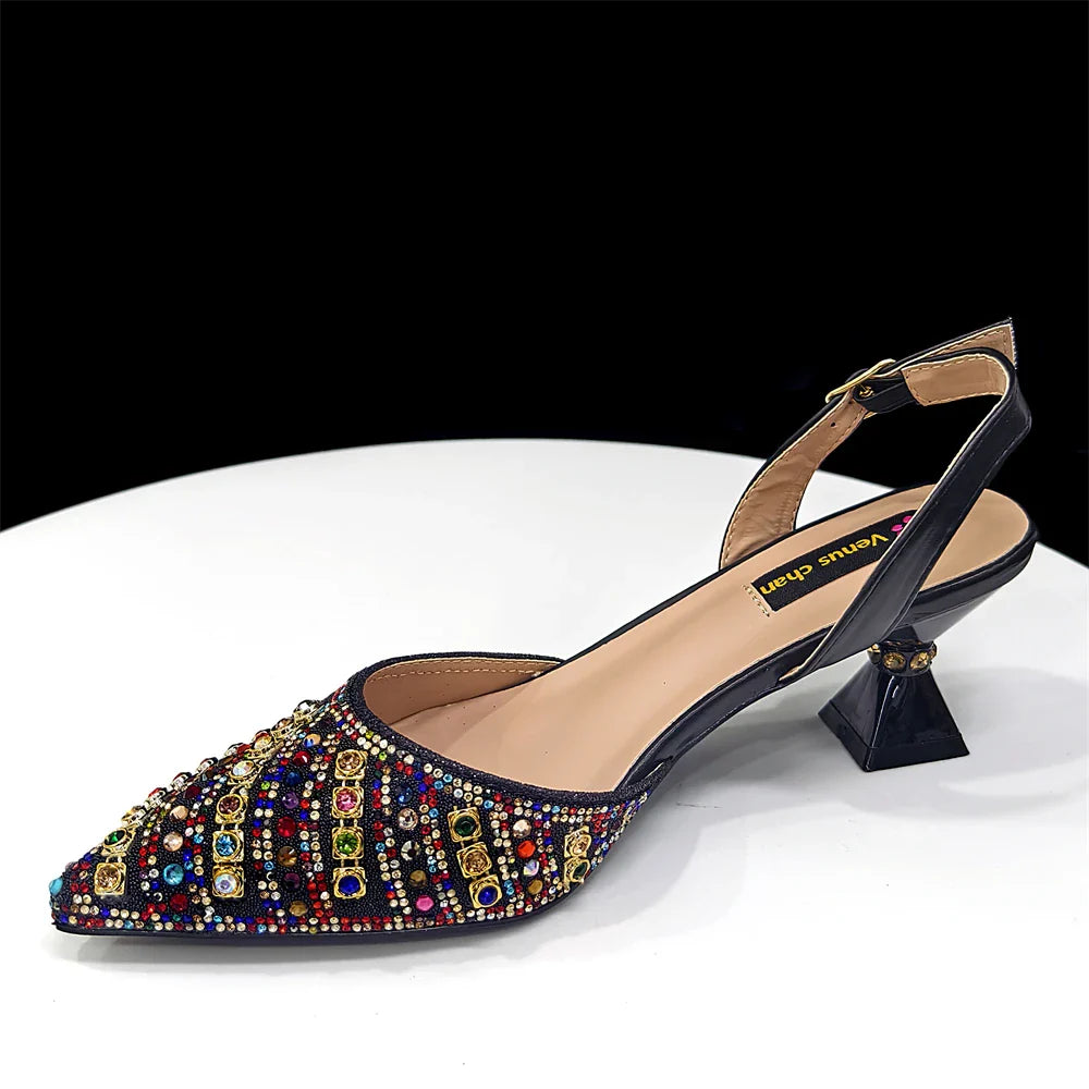 Women's Elegant Heels Rhinestone Handbag Set Italian Design for Weddings