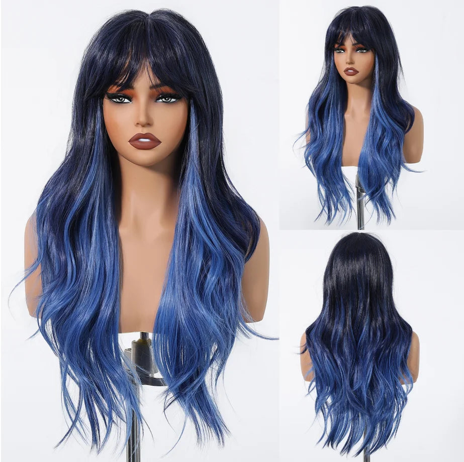 Long Black Green Mix Cospaly Wig Synthetic Hair High Quality Wig for Women Party Daily Use Heat Resistant Straight Natural Wigs