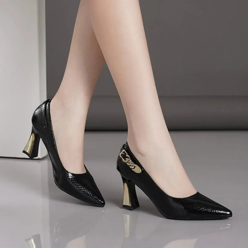 Basic Wine Snakeskin Leather Women Shoes Stiletto High Heels Pointy Toe Women Pumps Weddings Party Size 33-42 Shoes Woman