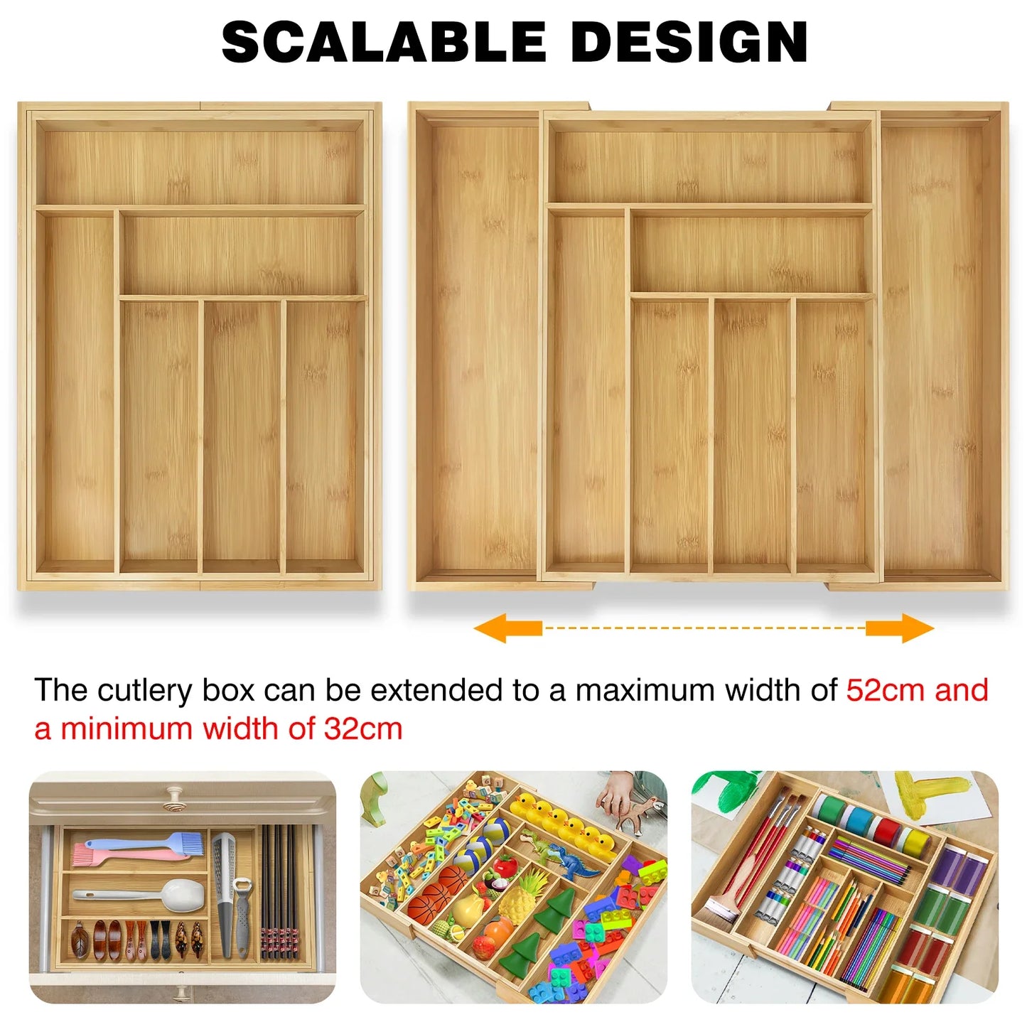 Kitchen Cutlery Drawer Organizer with 6 - 8 Compartments, Ideal Storing Knives, Forks and Other Utensils Cutlery Organizer Tray