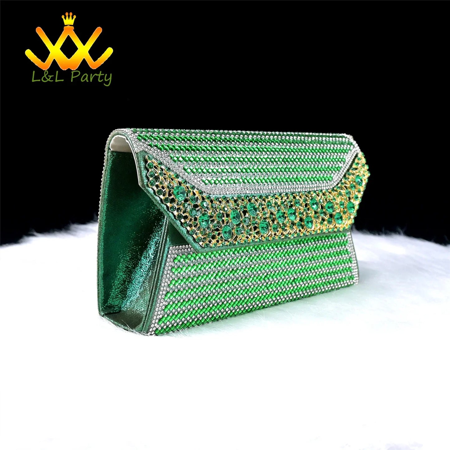 2025 Special New Arrivals Italian Women Shoes and Bag to Match in Green Color with Platform Shinning Crystal Sandal for Wedding