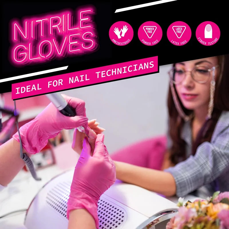 Fuchsia Nitrile Disposable Gloves Pink 20/50/100PCS Powder Latex Free Cleaning Gloves For Beauty Hair Dye Esthetician Nail Salon