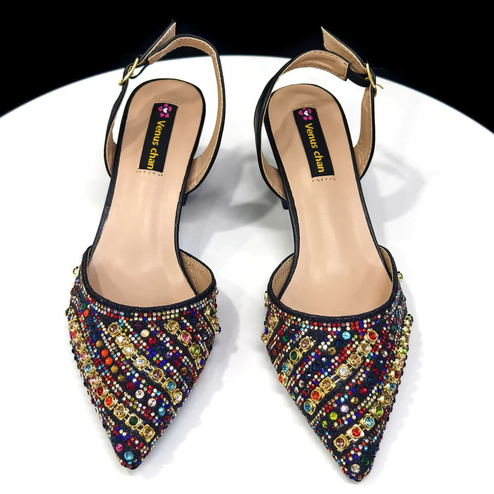 Women's Elegant Heels Rhinestone Handbag Set Italian Design for Weddings