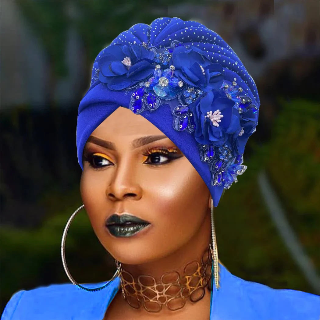 Elegant African Turban Cap with Shiny Rhinestone Ready to Wear Nigeria Auto Gele Headtie Party Women's Head Wrap Bonnet Turbante