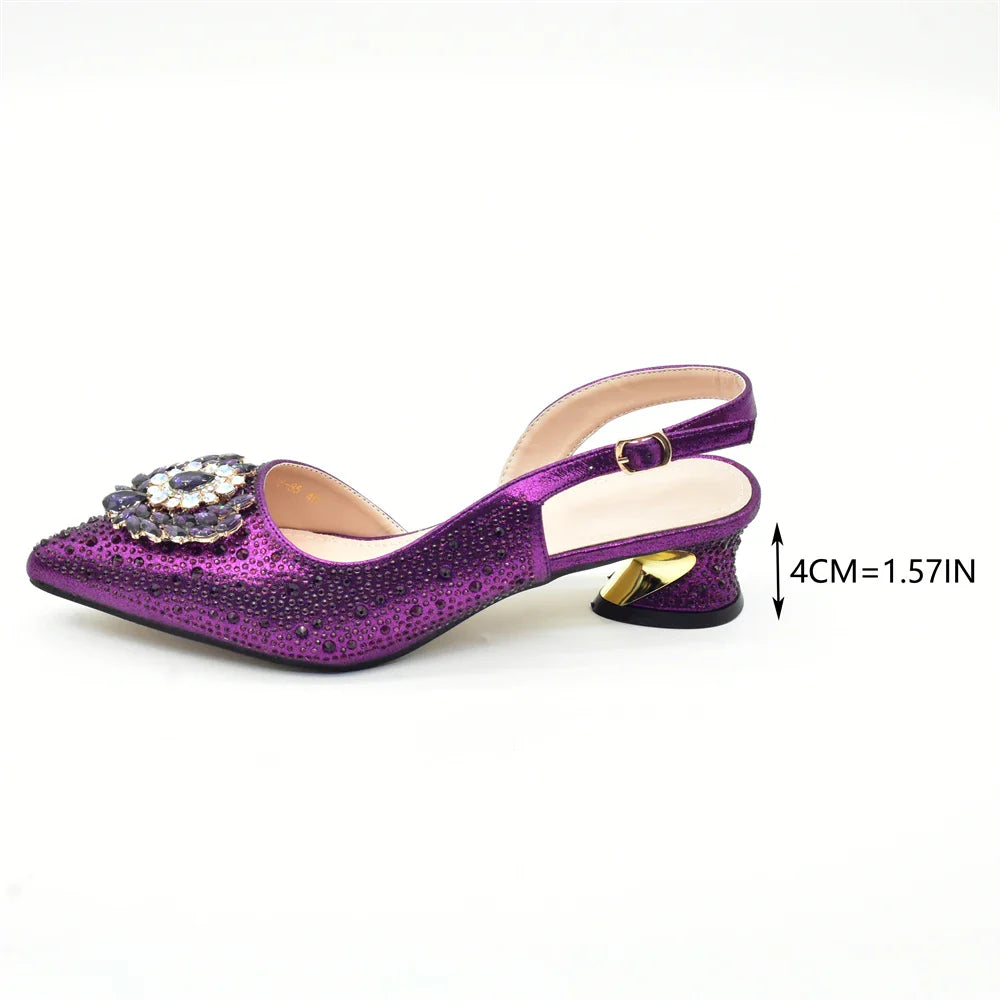 Elegant Italian Women's Rhinstone Pumps Heels Shoes and Bag Set To Match for Weddings and Party