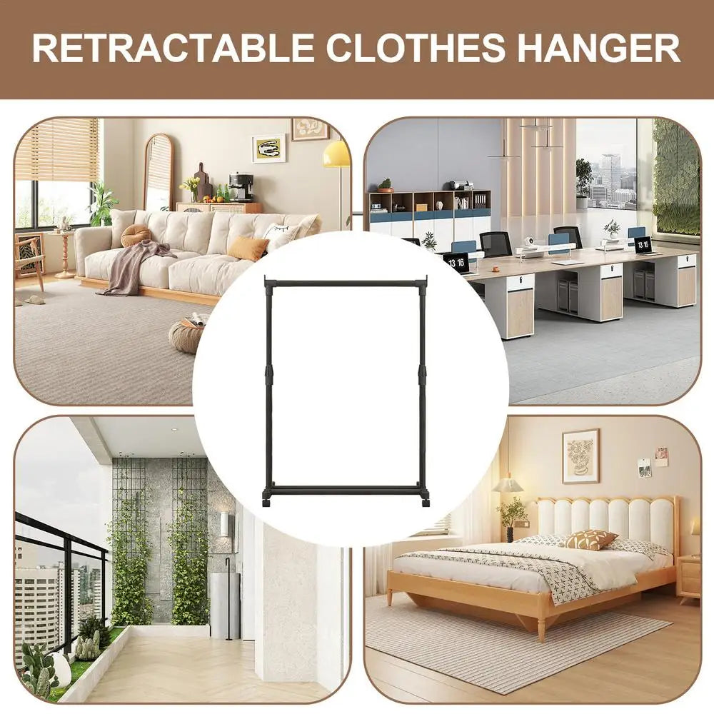 Telescopic Clothes Rack On Wheels Heavy-Duty Floor-Standing Movable Clothes Drying Rack For Clothing Store Bedroom