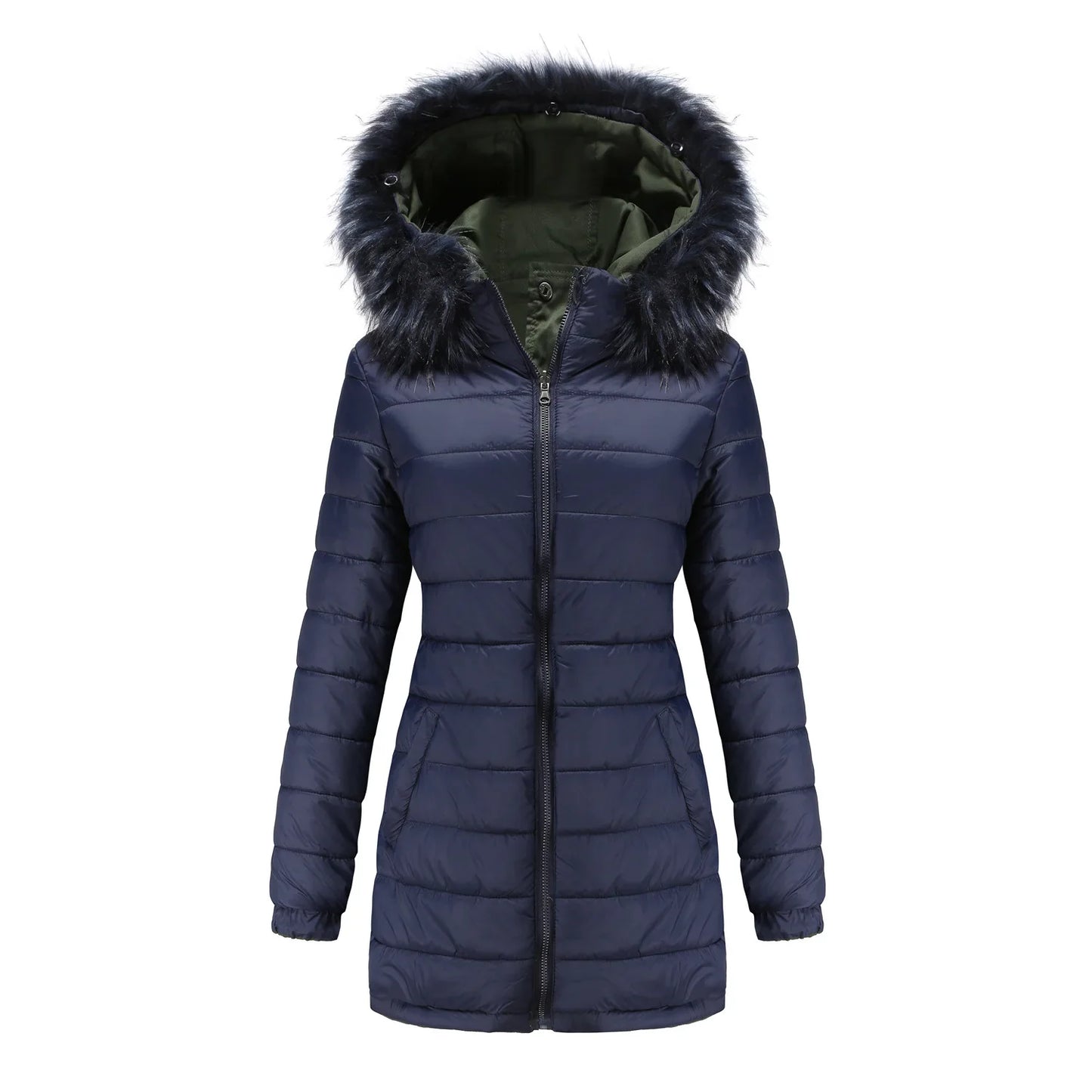 Double Sided Women's winter Thick Detachable Zipper Parka Jacket