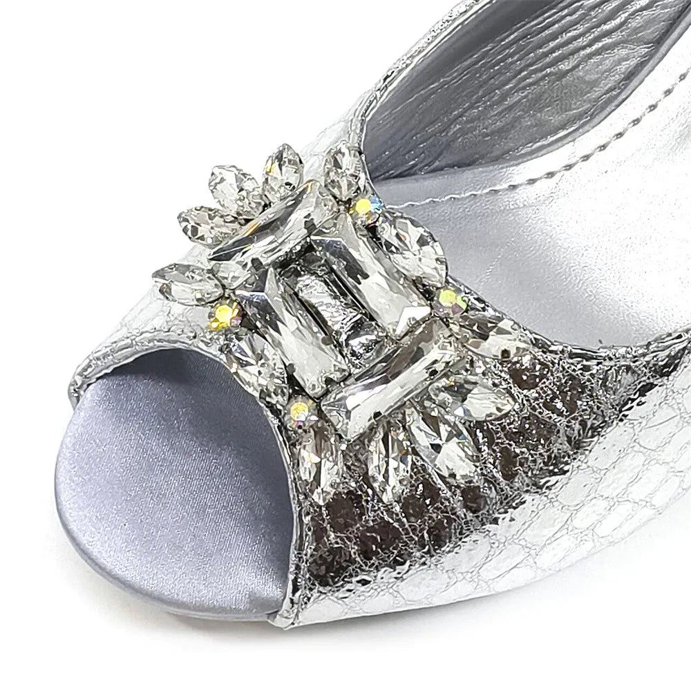Women's Open Toe Heels Fashionable Rhinestone Decoration Shoe and Bag Set