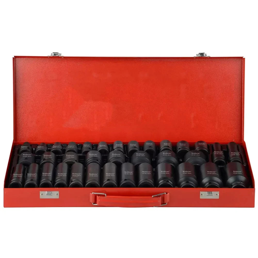 Professional 35Pcs Deep Impact Socket Set 1/2" Drive 6 Point Air Sockets Spindle Axle Nut Garage Workshop Car Truck Repair Tools