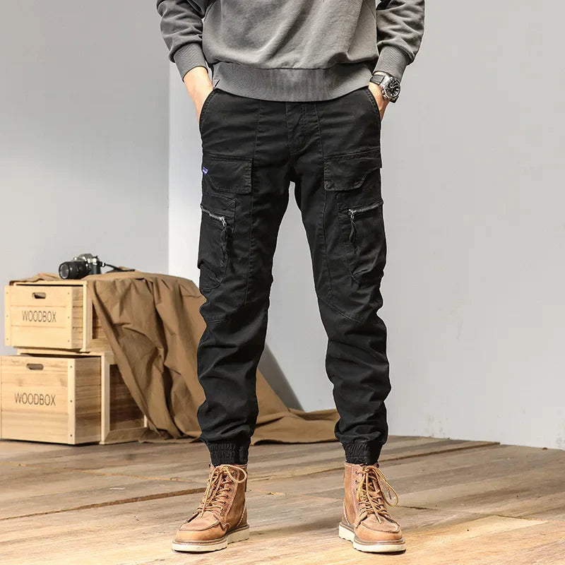 Men's bound feet fashion American retro Cargo pants  large pocket casual pants