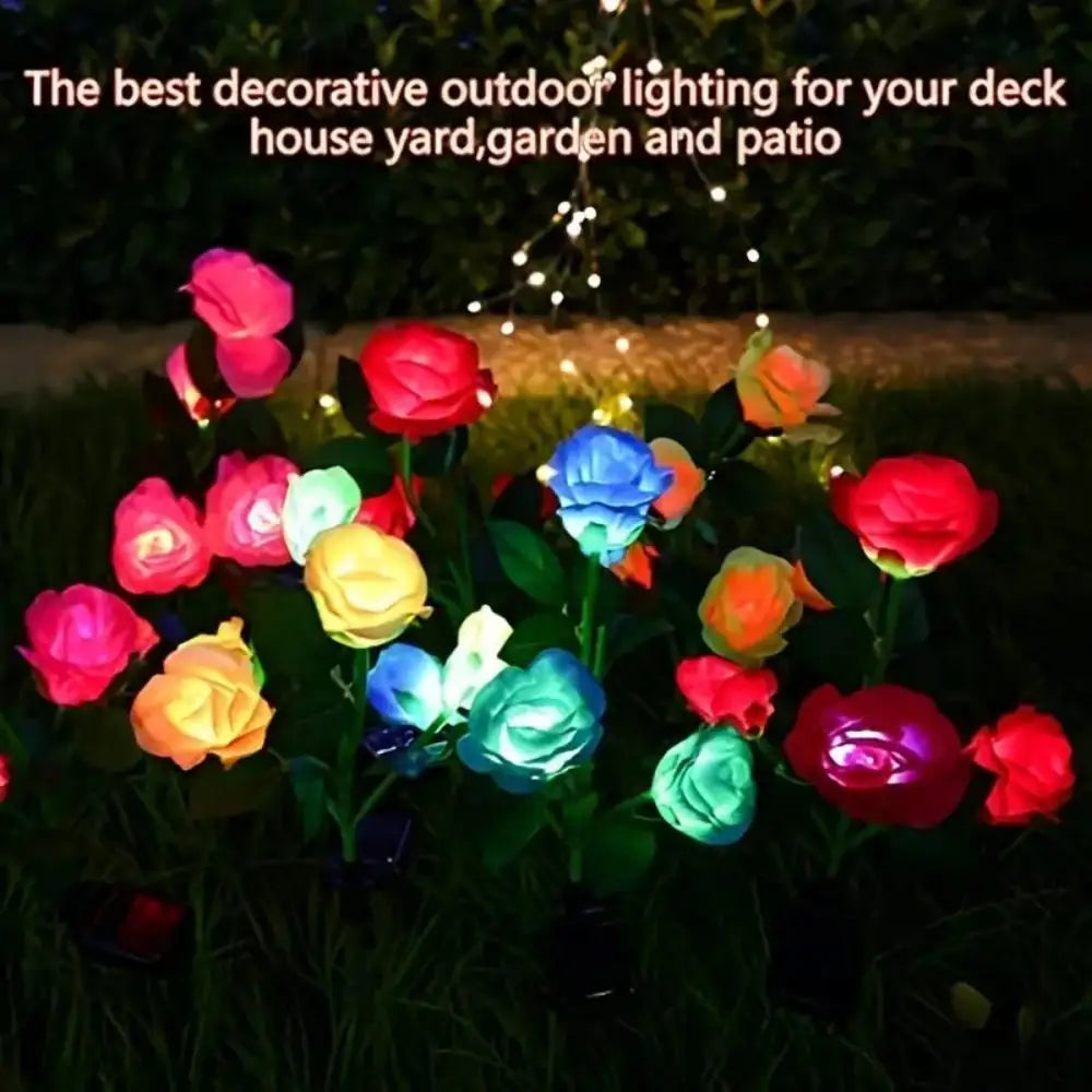 Solar Garden Lights Rose Flower Lawn Lamp