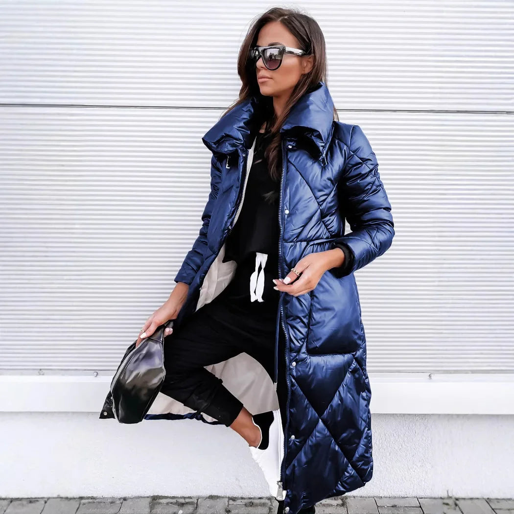 Winter Women's Long Zipper Bright Cotton High Waist Quality Jackets