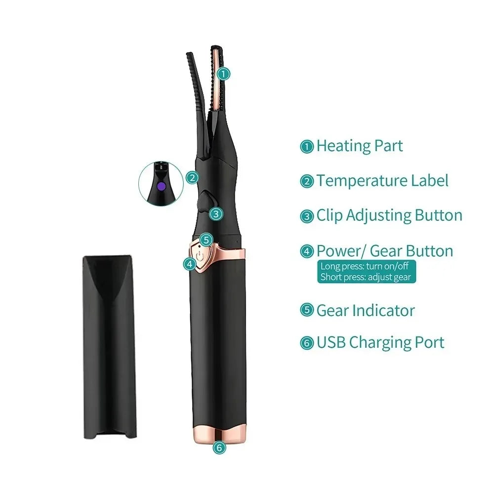 Electric Heated Eyelash Curler USB Rechargeable Eyelashes Quick Lasting Curling Comb&Clip Dual Use Makeup Eyelash Curler