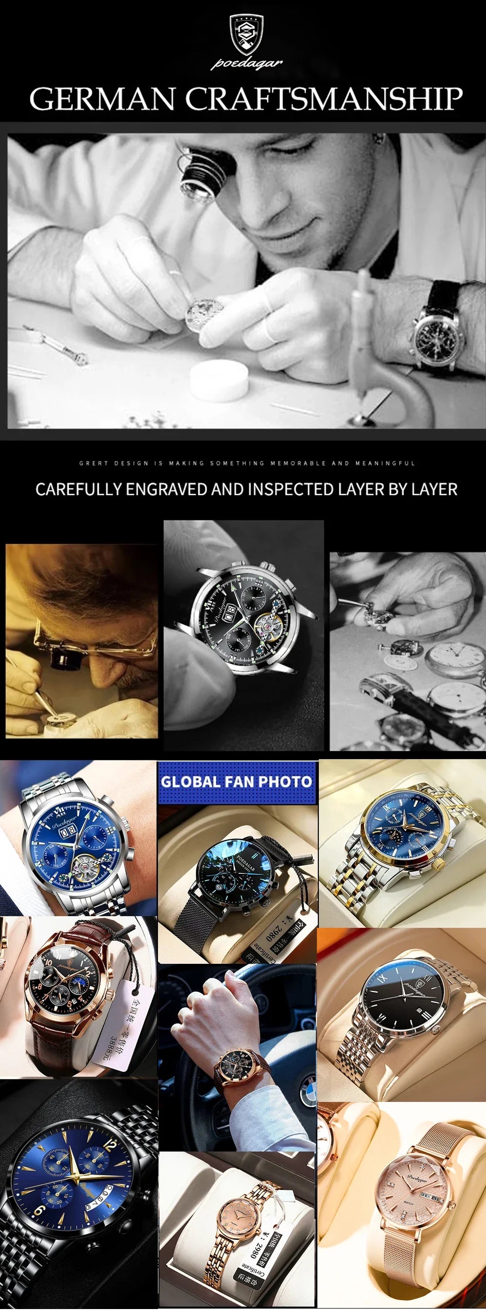 Fashion Men Watch Luminous Waterproof Chronograph Date Man Wristwatch Square Stainless Steel Quartz Men's Watches Reloj