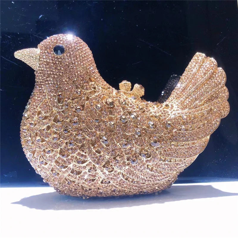 Latest Design Women Wedding Clutches Bags Purse for Bride Colorful Diamonds Purse Handbag Animal Bird Handmade Bridal Purses