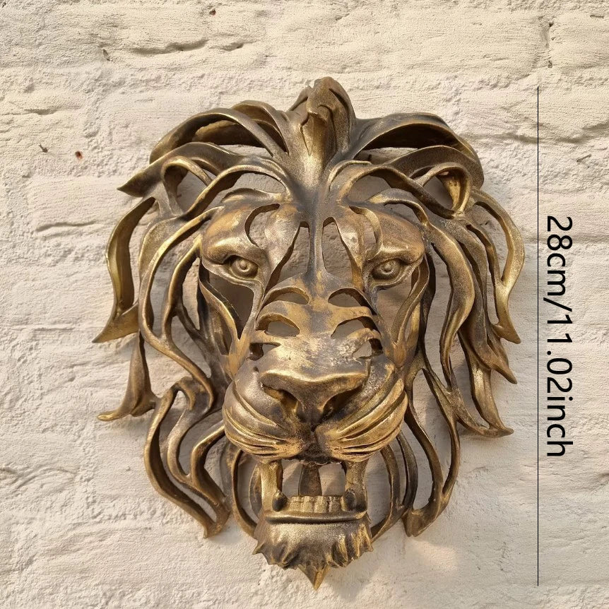 Significant Lion Head Wall Mounted Art Sculpture Gold Resin