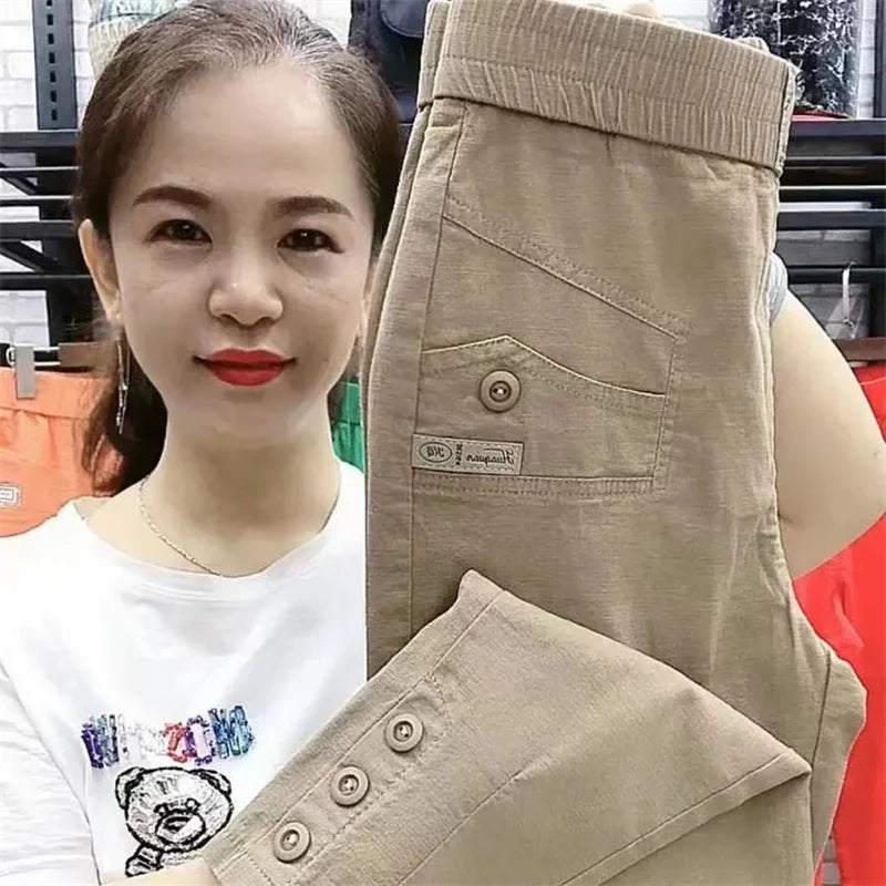 New 2024 Korean Women's pants Autumn High Waist Cotton Hemp Casual Slim High Waist Pants Female Loose Harun pants Ladies Trouser