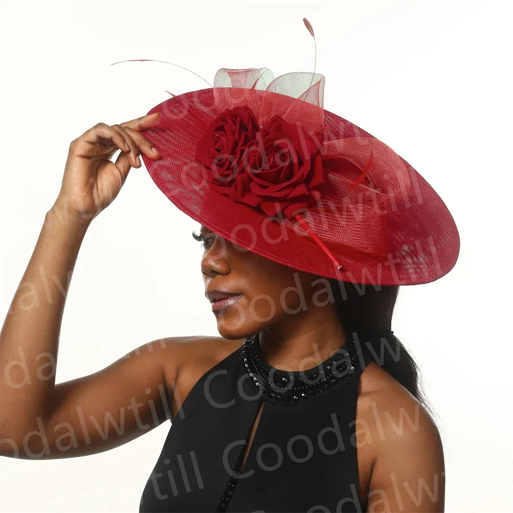 Big Flower Fascinators Hat Headpiece Women Kentucky Church Millinery Cap Ladies Derby Feather Pillbox Fascinator Hats