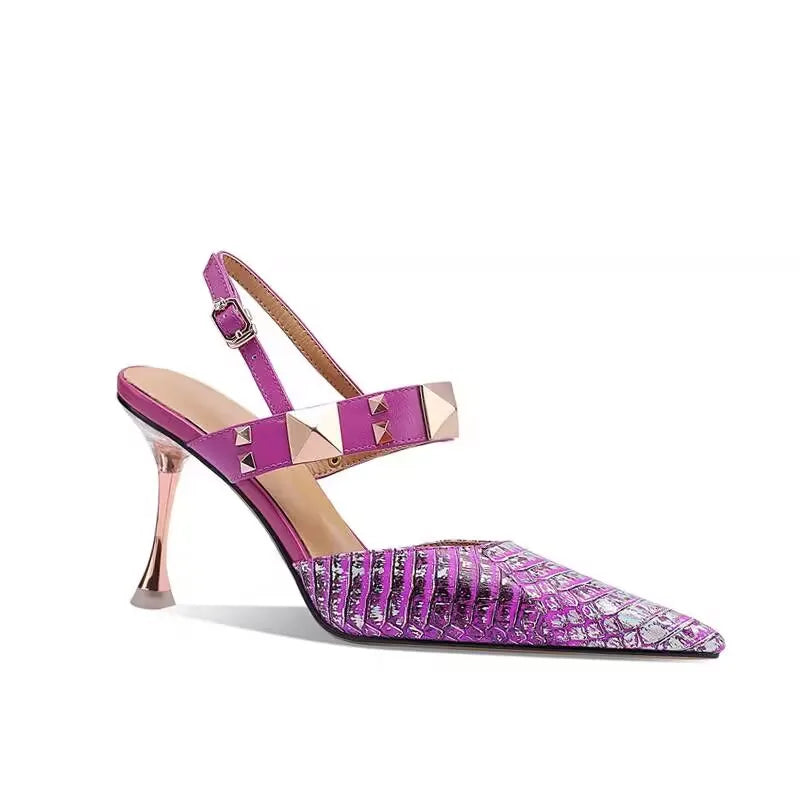 34-43 Large Elegant Baotou Sandals for Women 41 New Rear Empty High Heels 42 Small Shallow Mouth One Button Single Shoes