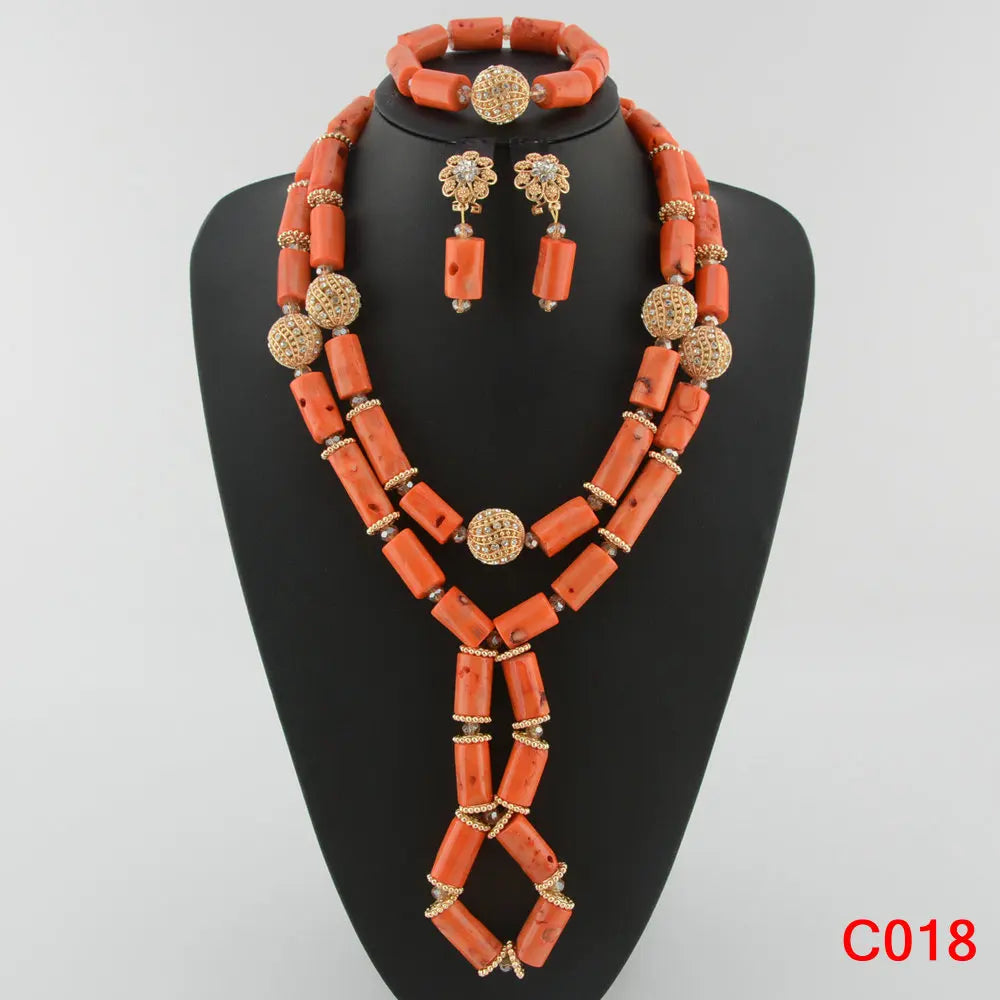 Latest Coral Jewelry Sets Nigerian Dubai Orange Necklace Sets of Beads African Bridal Jewelry Sets