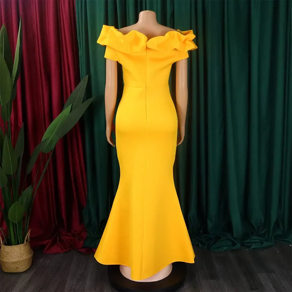Elegant Long Dresses for Women Off Shoulder Short Sleeve Mermaid Floor Length