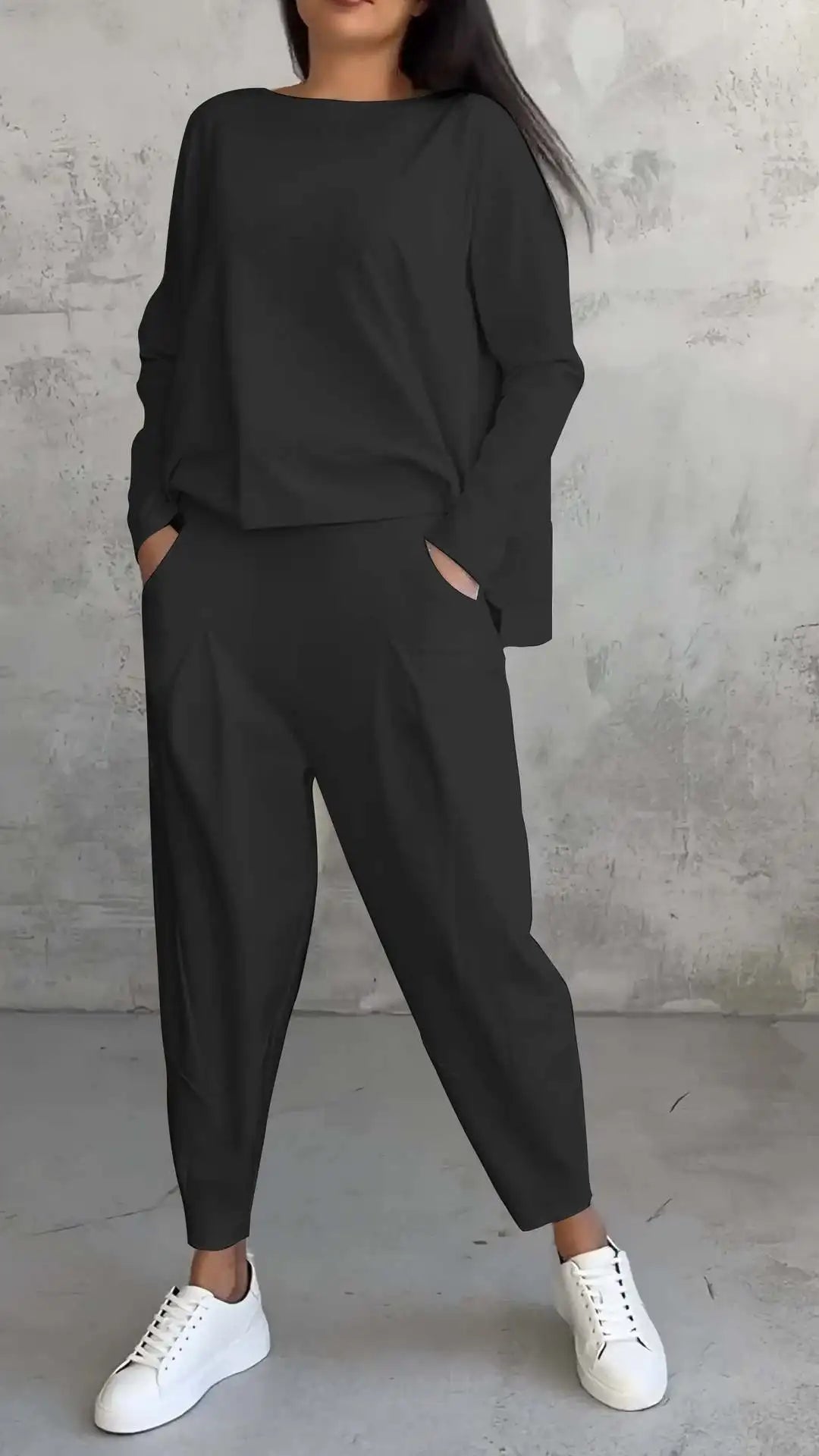Spring Autumn Solid Women's Sports Set New Fashion Long Sleeve Irregular Loose Top Harem Pants Two Piece Set For Women Outfits