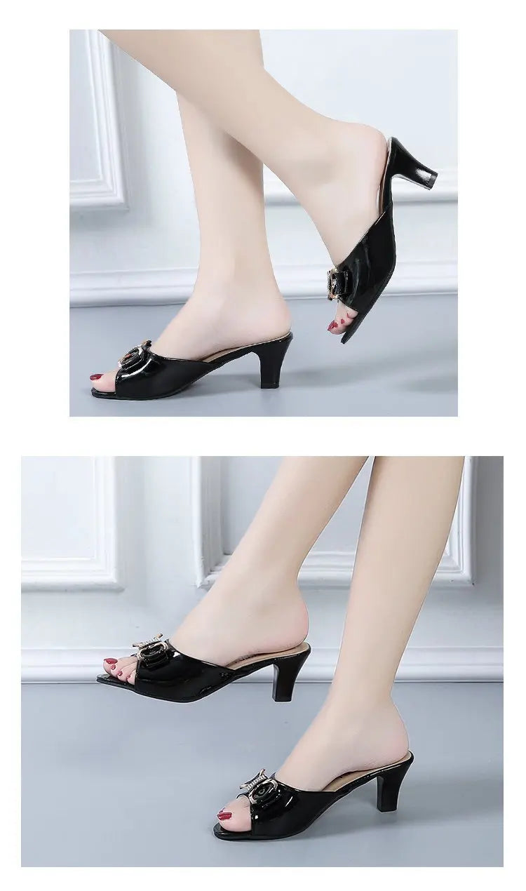 Summer Female Sandals Women Slippers Sexy Open Toe Fish Mouth Slippers  Ladies Rhinestone Bowknot Slides Shoes Plus Size 42
