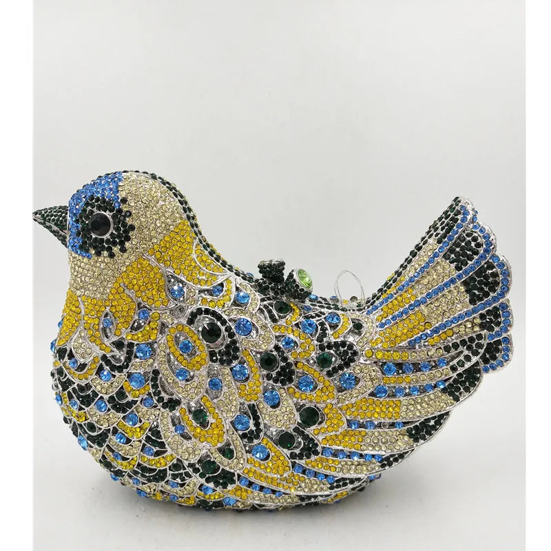 Latest Design Women Wedding Clutches Bags Purse for Bride Colorful Diamonds Purse Handbag Animal Bird Handmade Bridal Purses