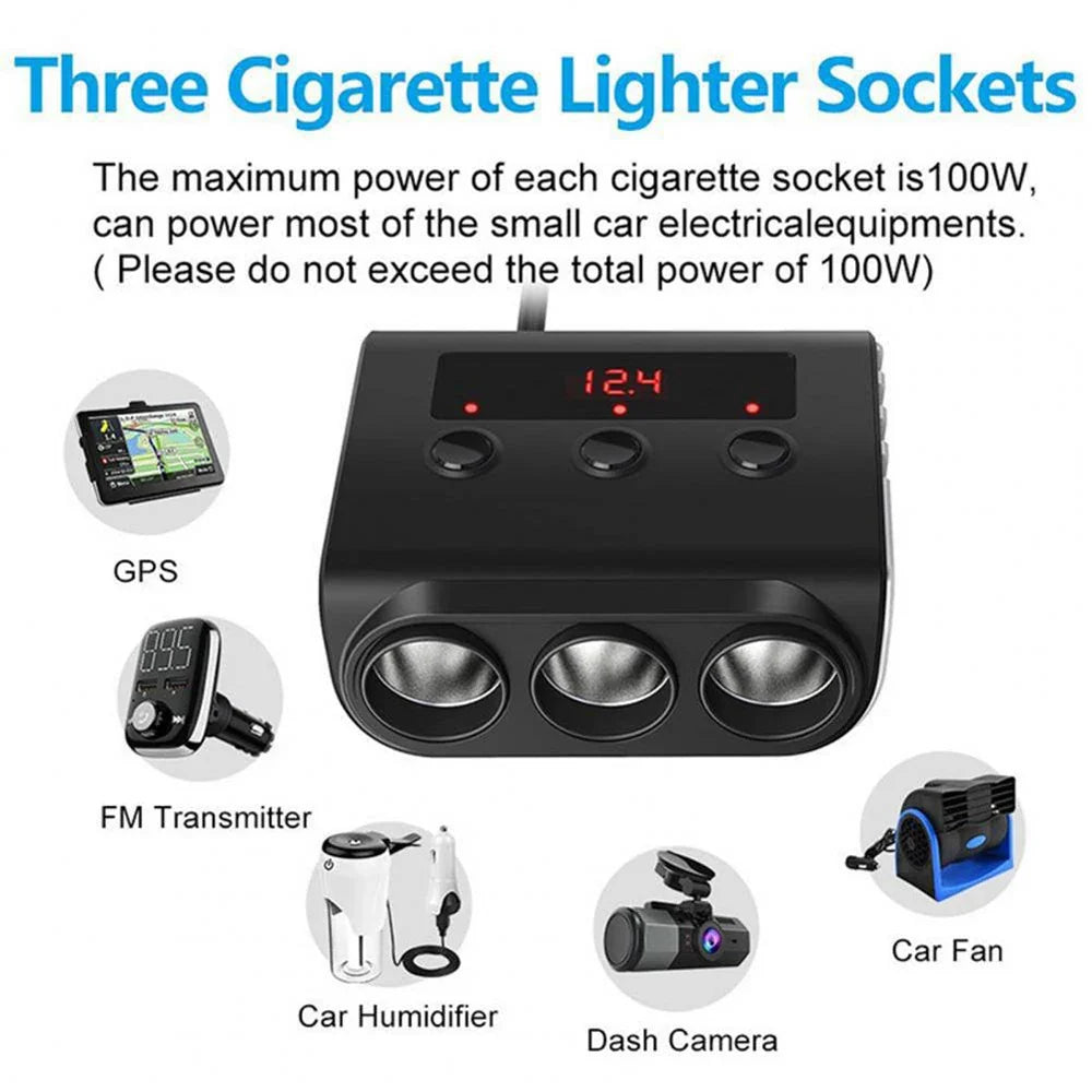 Car Cigarette Lighter Socket In-car Cable Splitter 4 Ports USB Interface Auto Cigarette Lighter Socket Car Plug Adapter