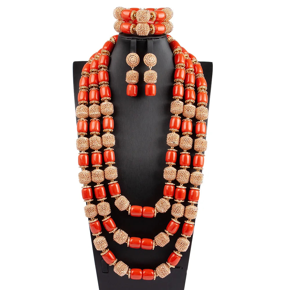 Fabulous Artificial Coral Wedding African Beads Jewelry  Luxury Bride Costume Statement Necklace Jewelry