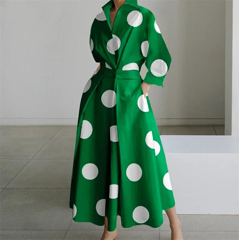 Plus Size Dress for Women Summer Elegant Lapel Oil Painting Button Shirt Dress Vestidos Casual 3/4 Sleeve Dress Party Vestido